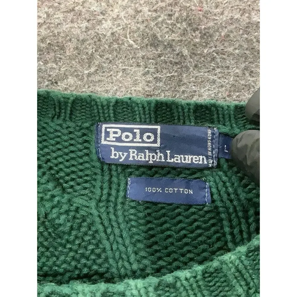 VTG Ralph Lauren Green Cableknit Cotton Chunky Sweater L